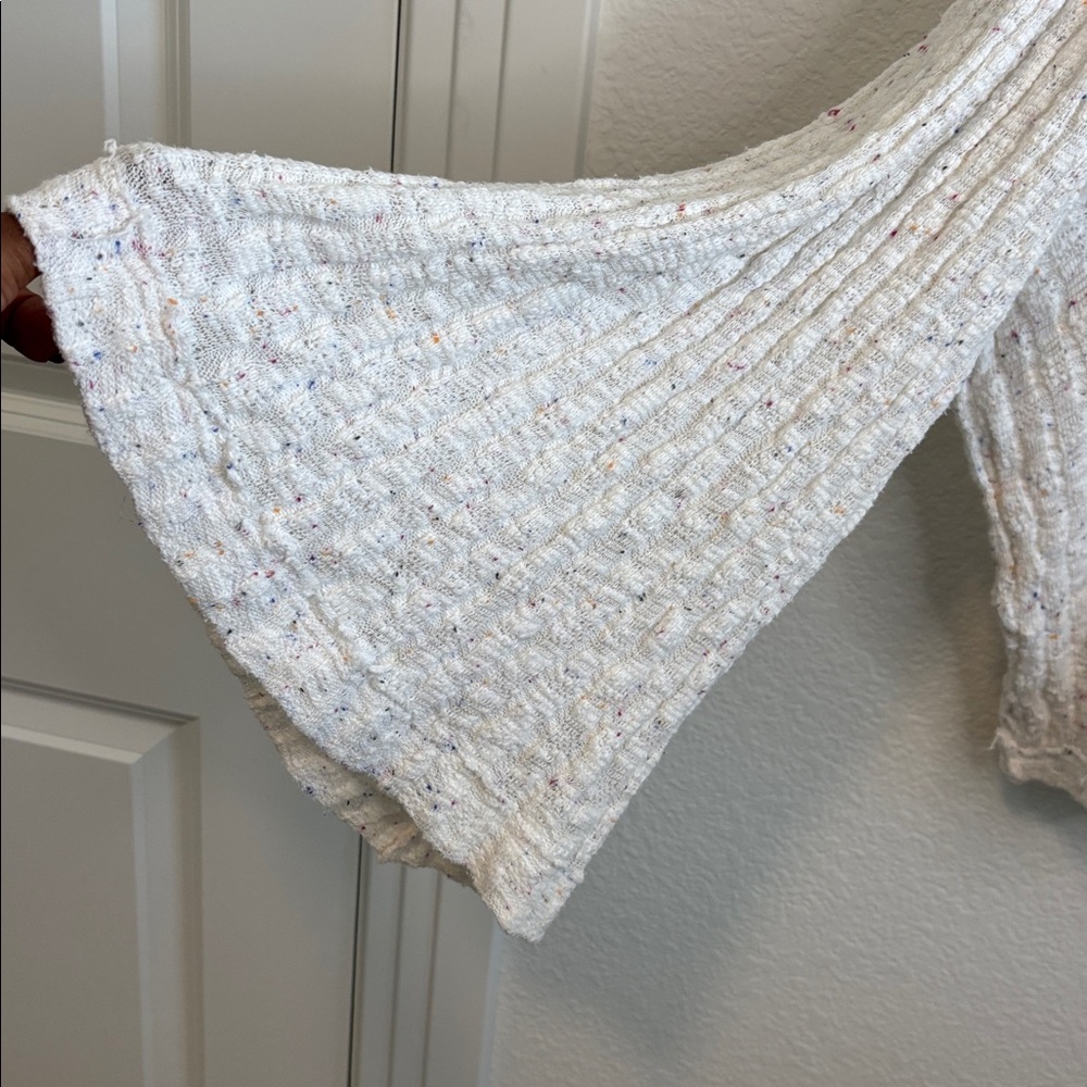 Free People Baja Babe Hacci Hooded Pullover White Multicolor Speckles Top M - Picture 7 of 13